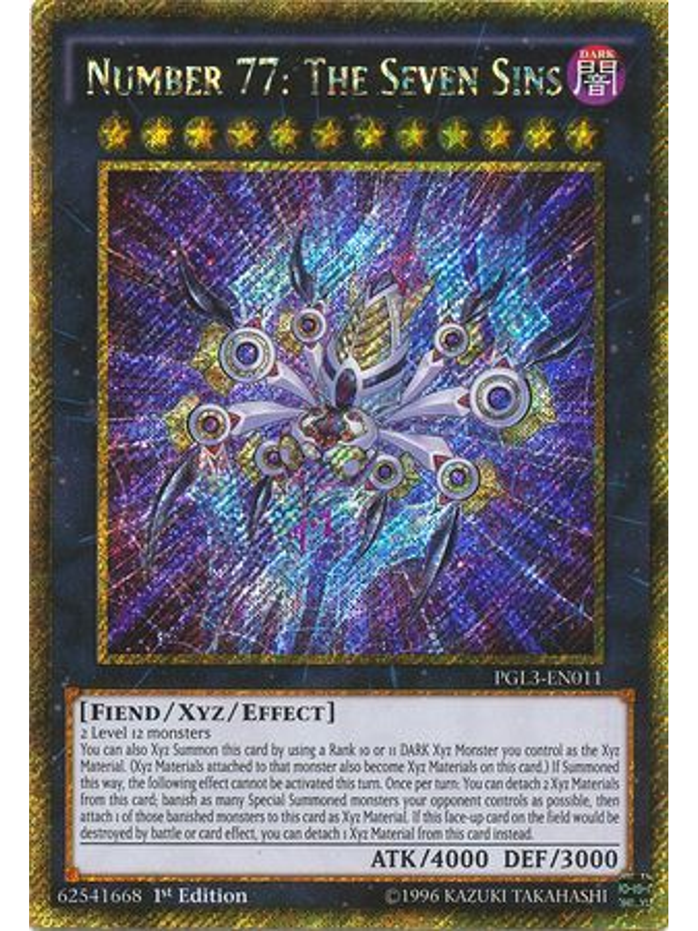 Number 77: The Seven Sins - PGL3-EN011 - Gold Secret Rare 1st Edition 1
