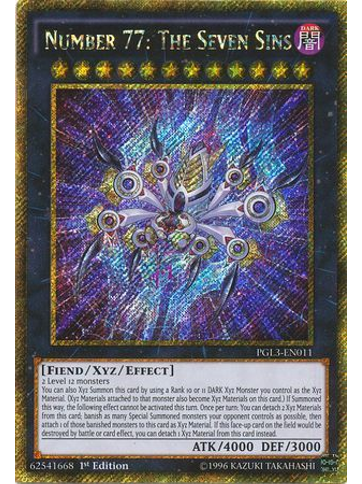 Number 77: The Seven Sins - PGL3-EN011 - Gold Secret Rare 1st Edition 1