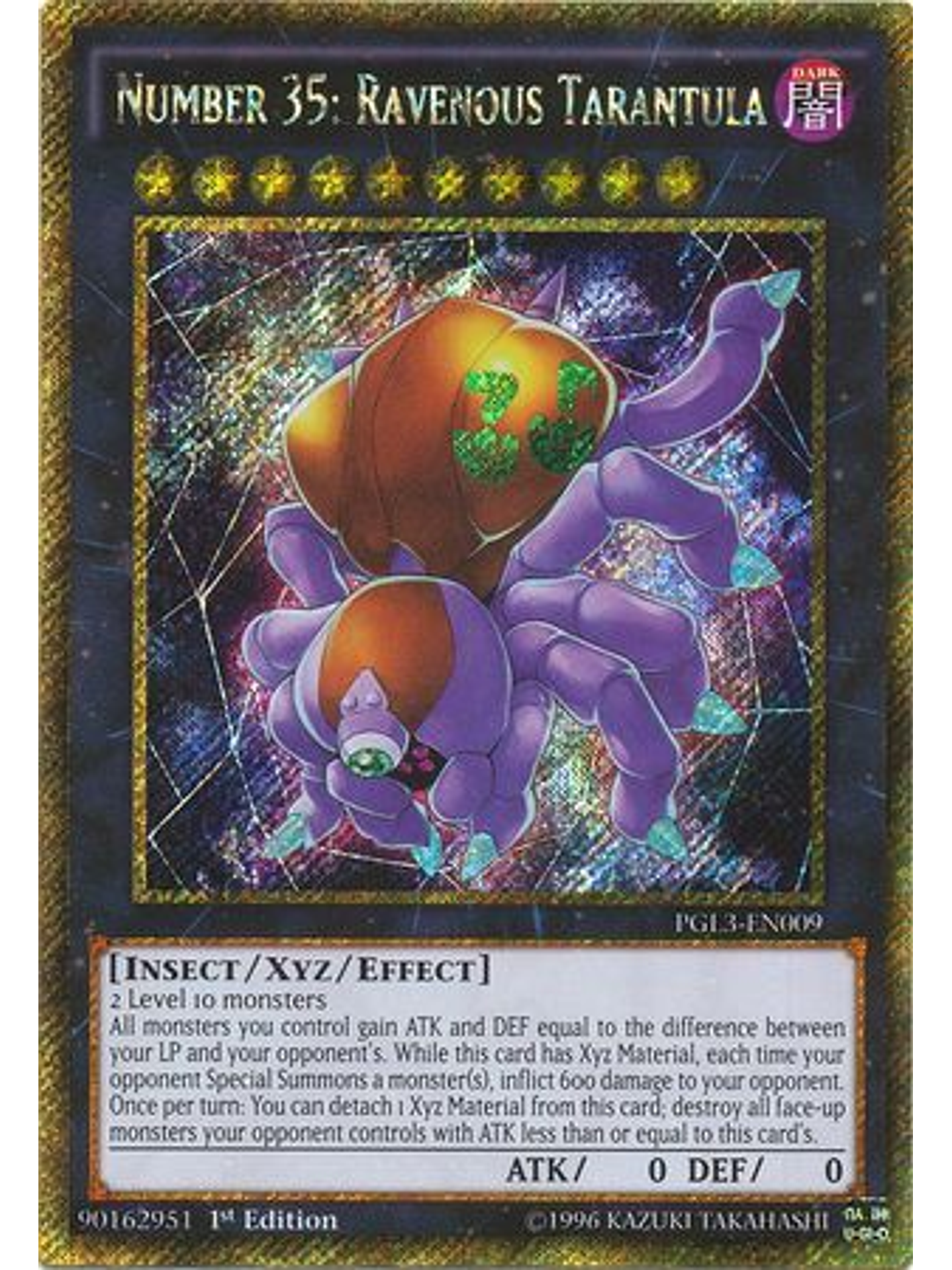 Number 35: Ravenous Tarantula - PGL3-EN009 - Gold Secret Rare 1st Edition 1