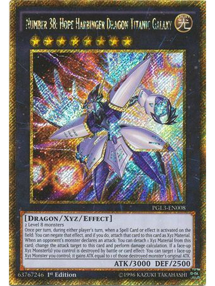 Number 38: Hope Harbinger Dragon Titanic Galaxy - PGL3-EN008-Gold Secret Rare 1st Ed 1