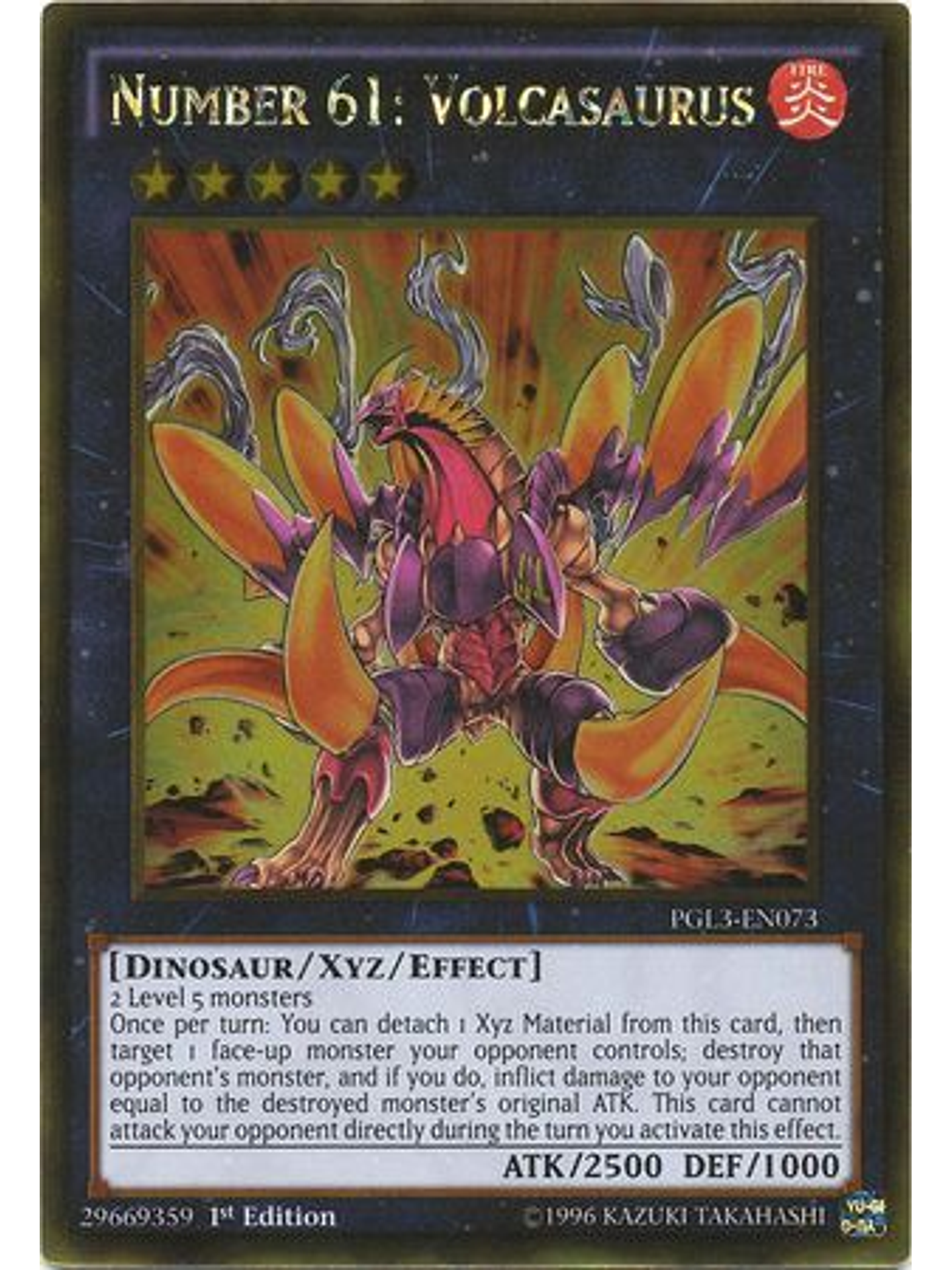 Number 61: Volcasaurus - PGL3-EN073 - Gold Rare 1st Edition 1