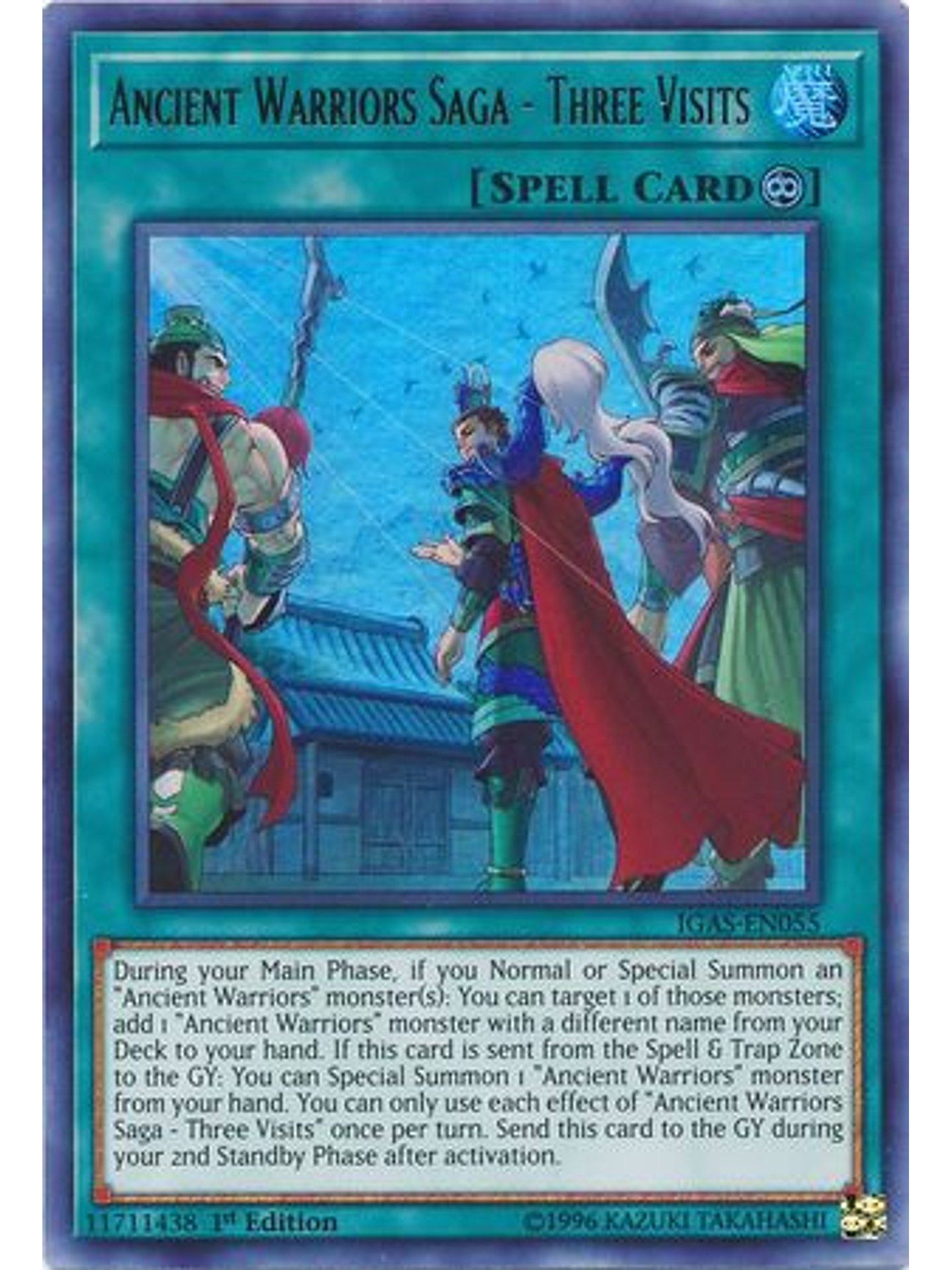 Ancient Warriors Saga - Three Visits - IGAS-EN055 - Ultra Rare 1st Edition 1