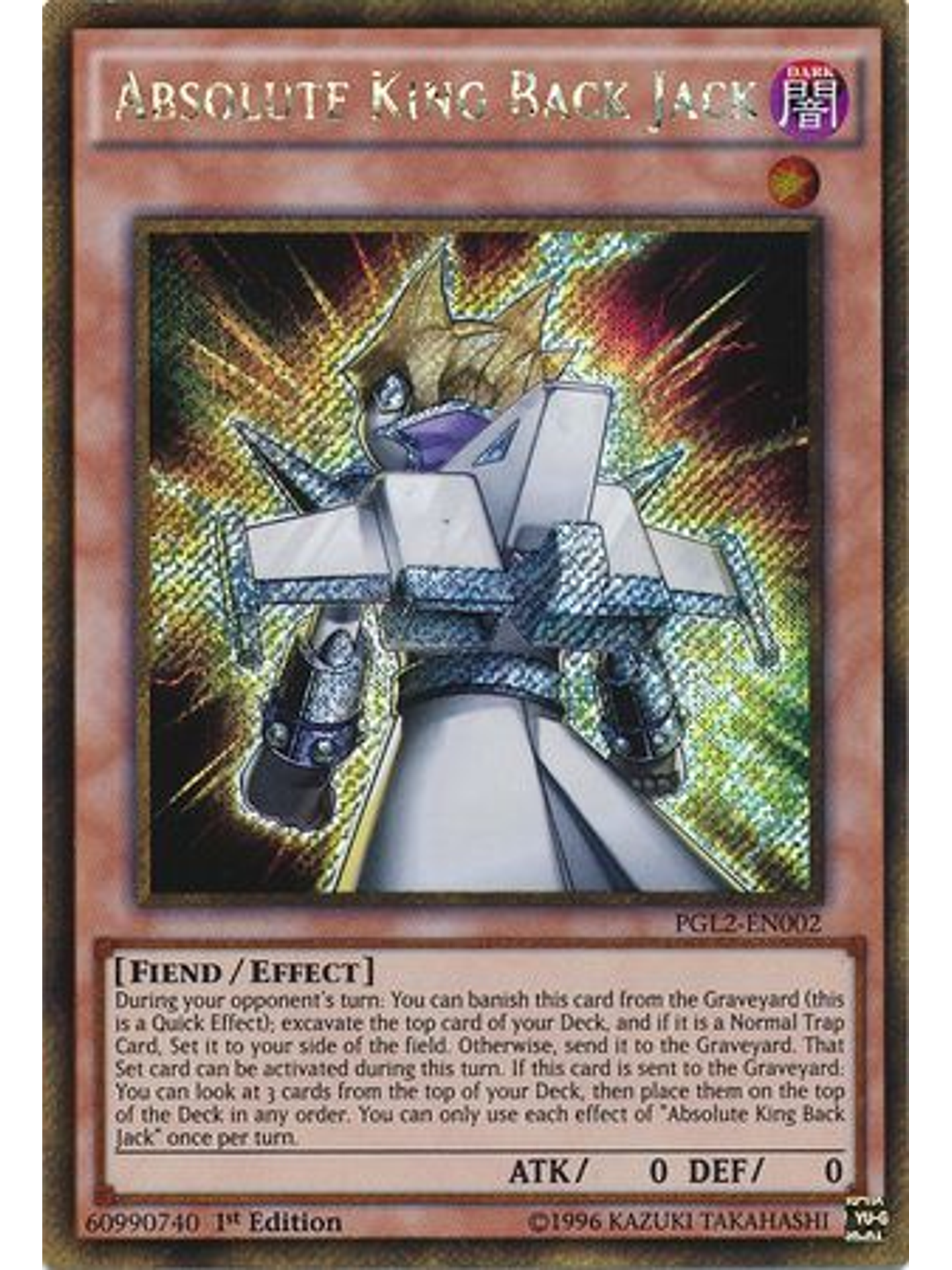 Absolute King Back Jack - PGL2-EN002 - Gold Secret Rare 1st Edition 1