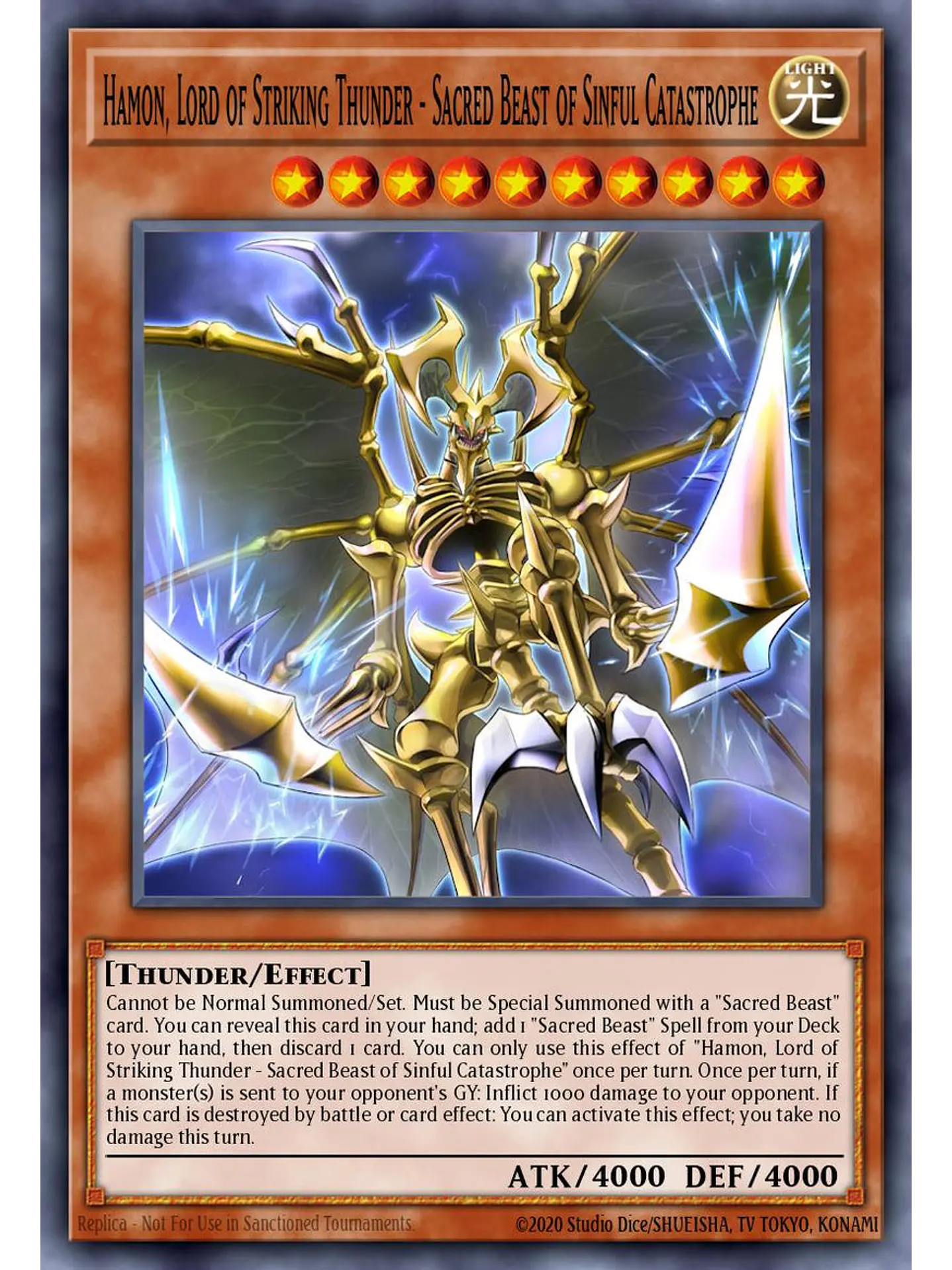 Calamity of the Sacred Beasts - Hamon, Lord of Striking Thunder - CORI-EN006 - Starlight Rare 1st Edition 1