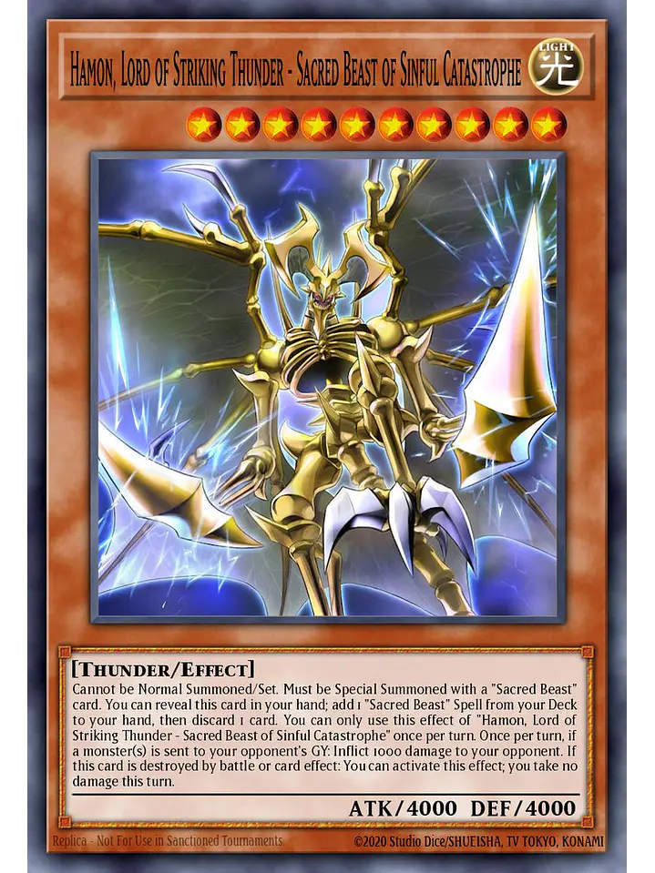 Calamity of the Sacred Beasts - Hamon, Lord of Striking Thunder - CORI-EN006 - Starlight Rare 1st Edition 1