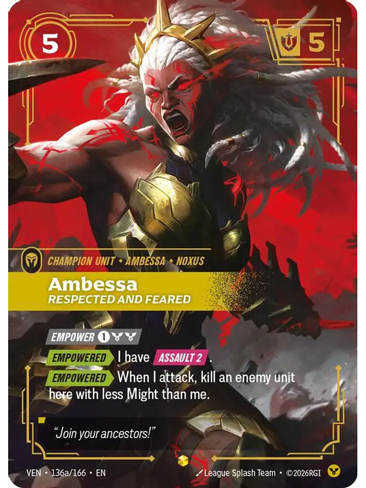 136a/166 (Alternate Art) Ambessa, Respected and Feared 1