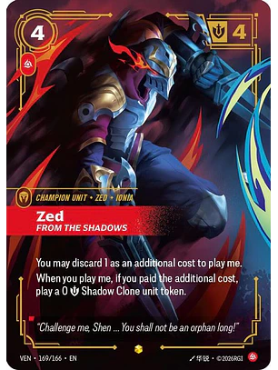 169/166 (Alternate Art) Zed, From the Shadows (Overnumbered)