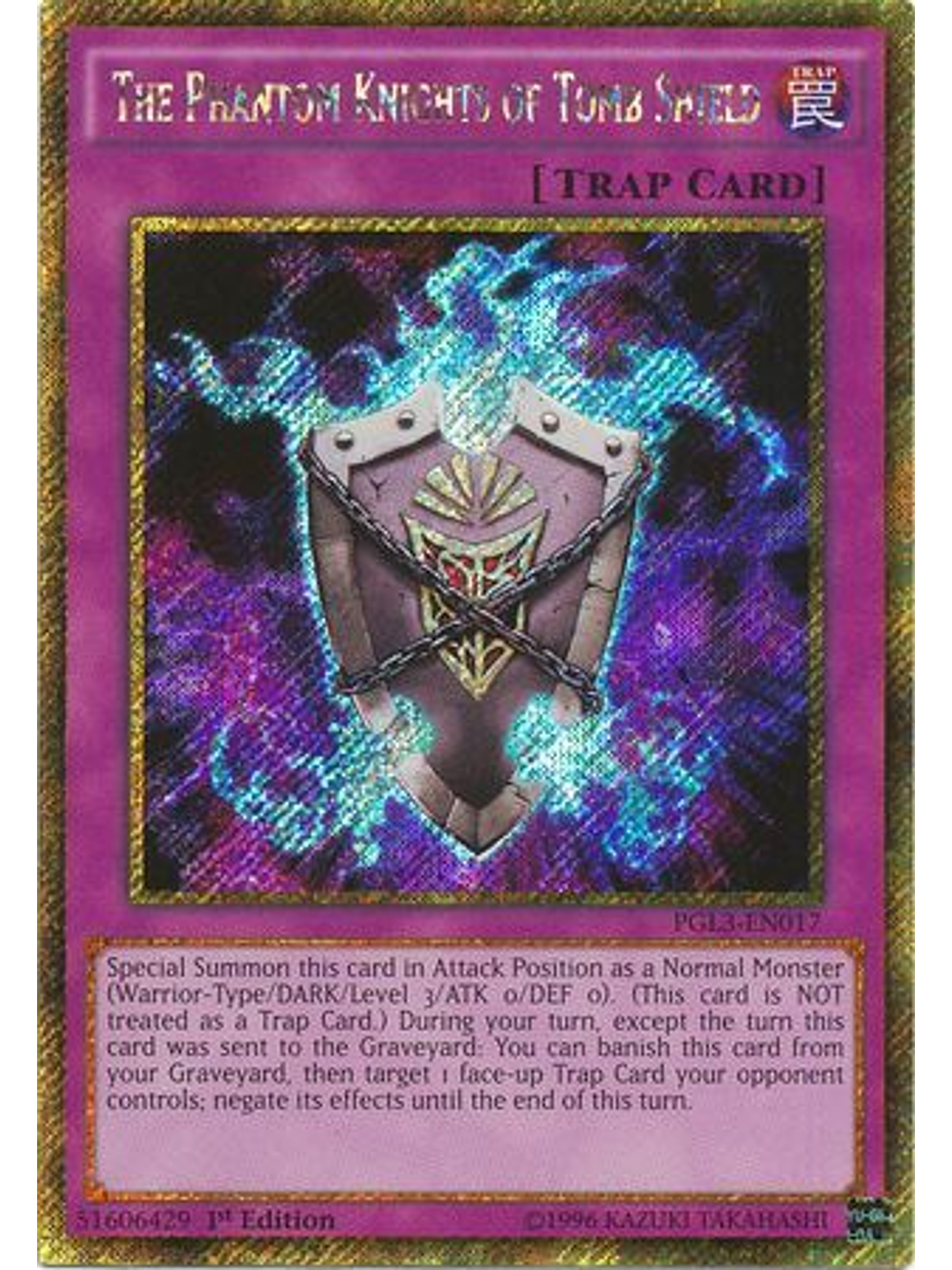 The Phantom Knights of Tomb Shield - PGL3-EN017 - Gold Secret Rare 1st Edition 1