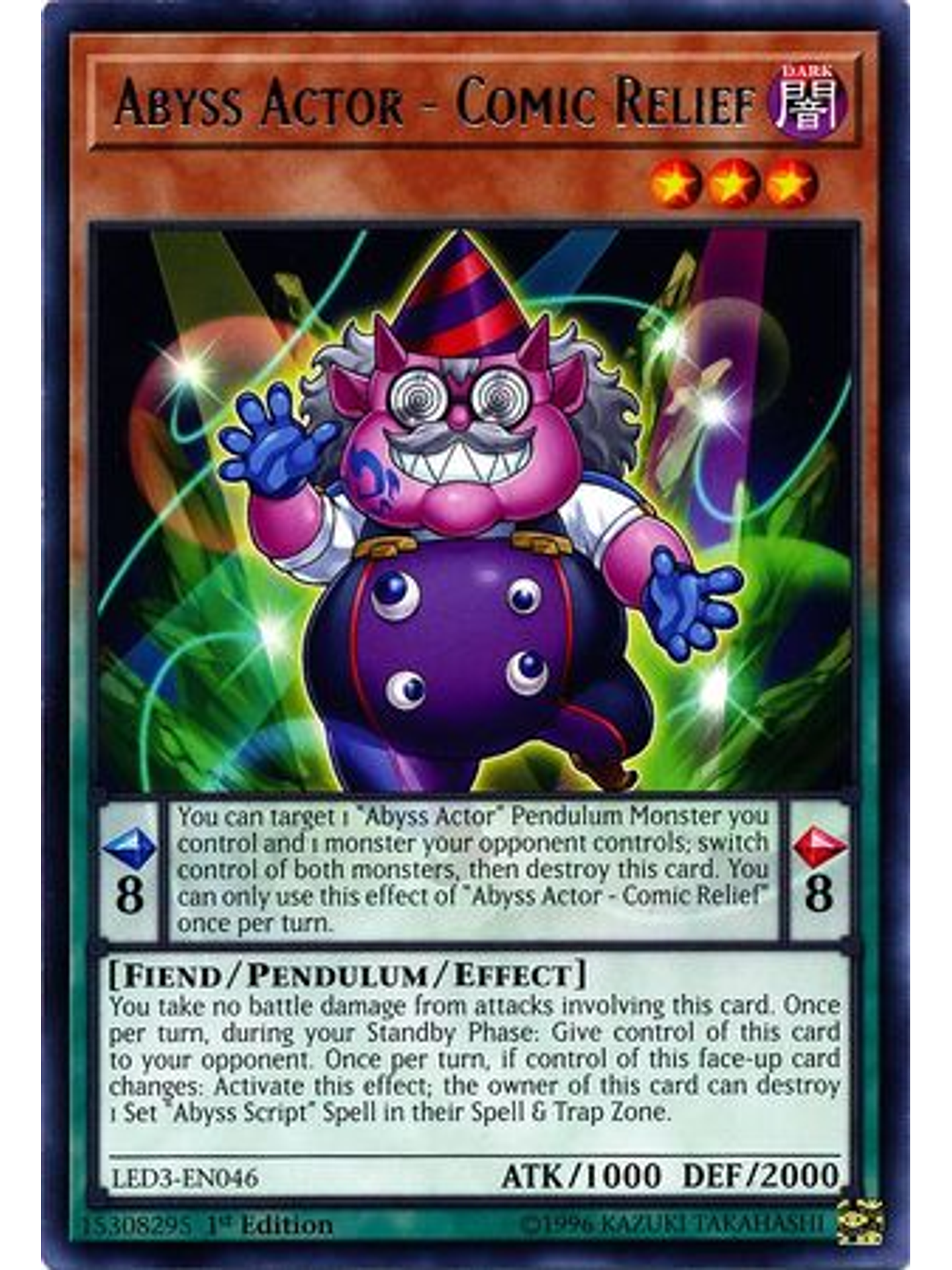Abyss Actor - Comic Relief - LED3-EN046 - Rare 1st Edition 1