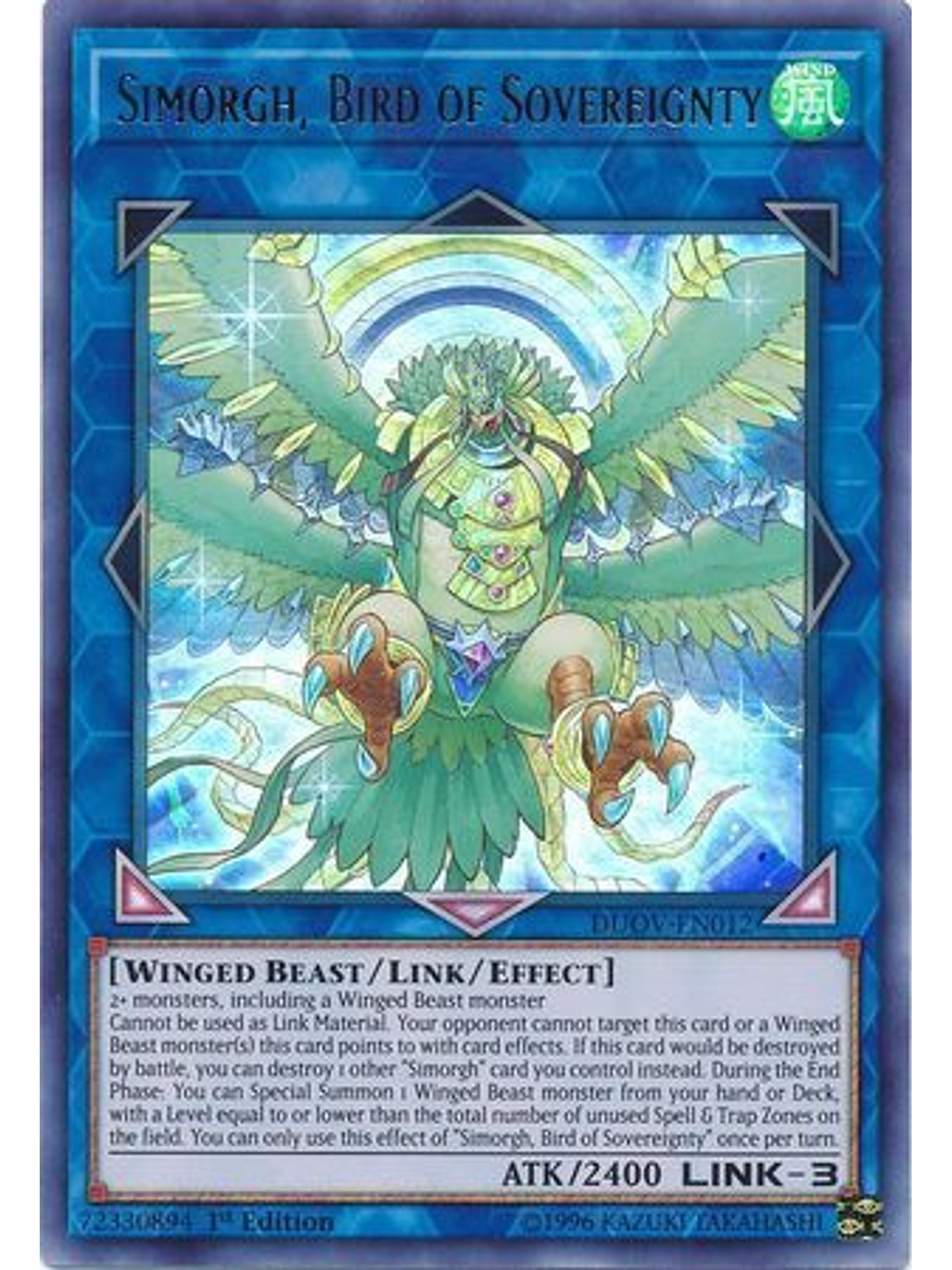 Simorgh, Bird of Sovereignty - DUOV-EN012 - Ultra Rare 1st Edition 1