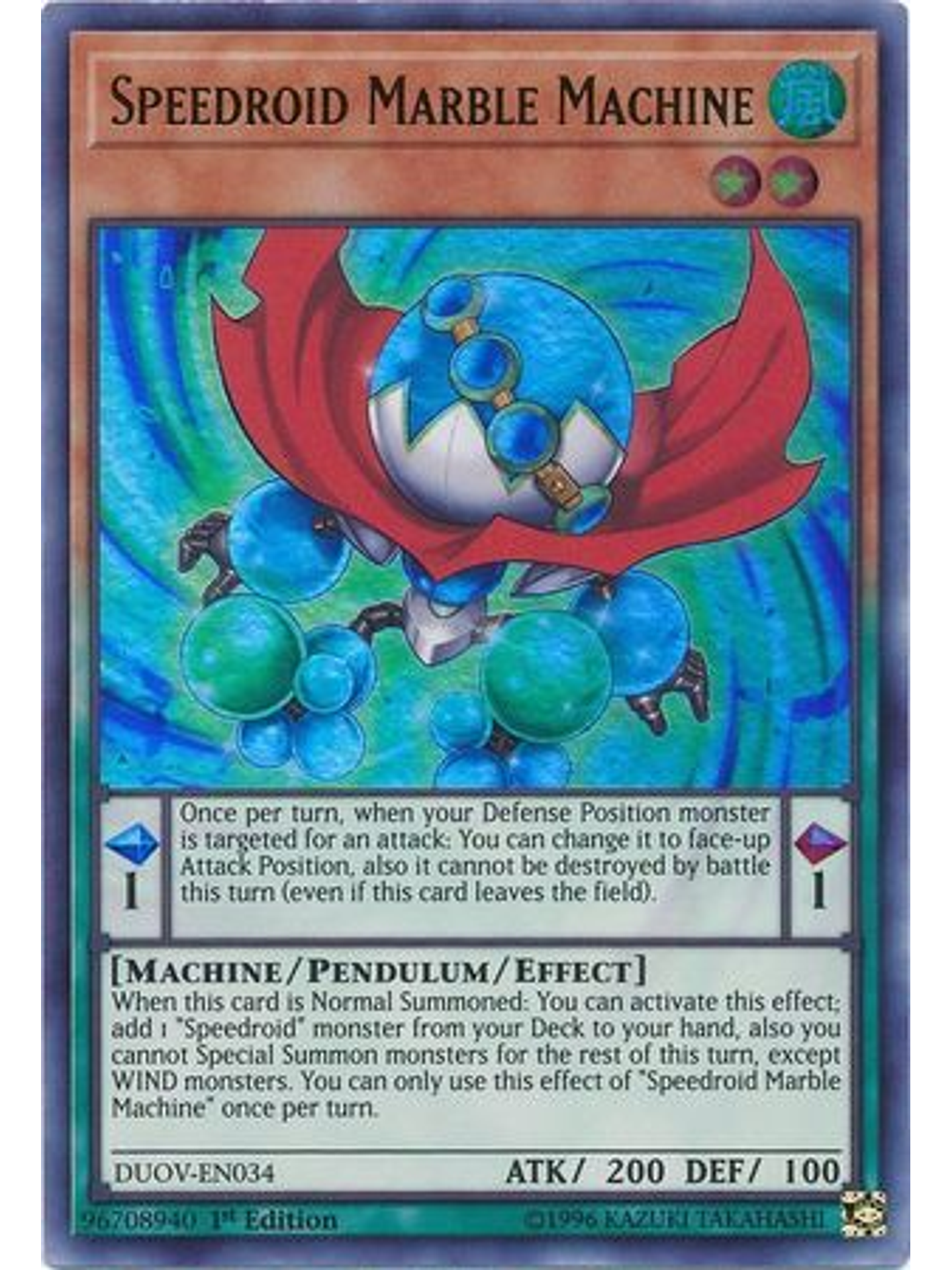 Speedroid Marble Machine - DUOV-EN034 - Ultra Rare 1st Edition 1