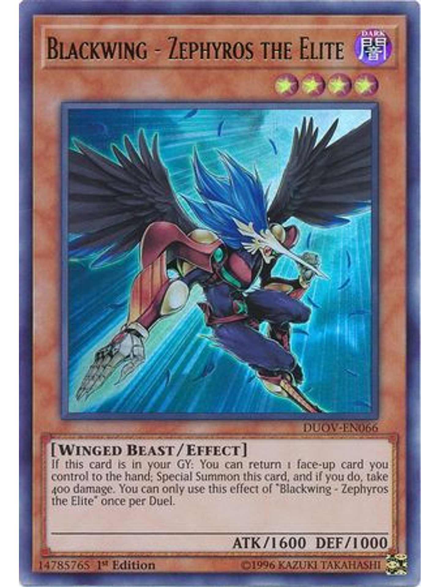 Blackwing - Zephyros the Elite - DUOV-EN066 - Ultra Rare 1st Edition 1