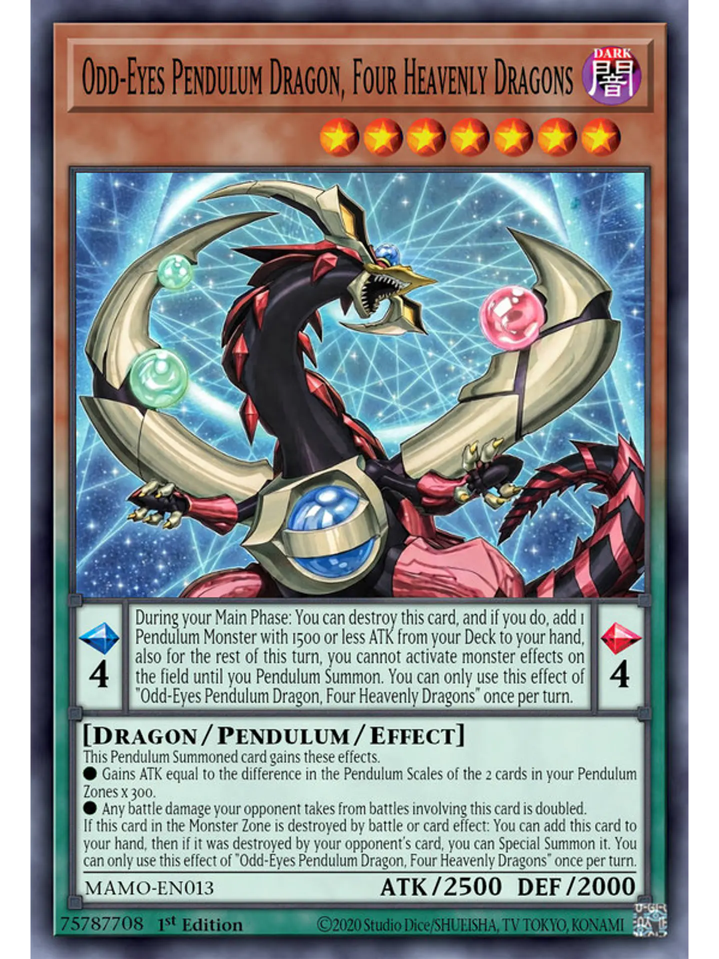 Odd-Eyes Pendulum Dragon, Four Heavenly Dragons - MAMO-EN013 - Ultra Rare 1st Edition 1