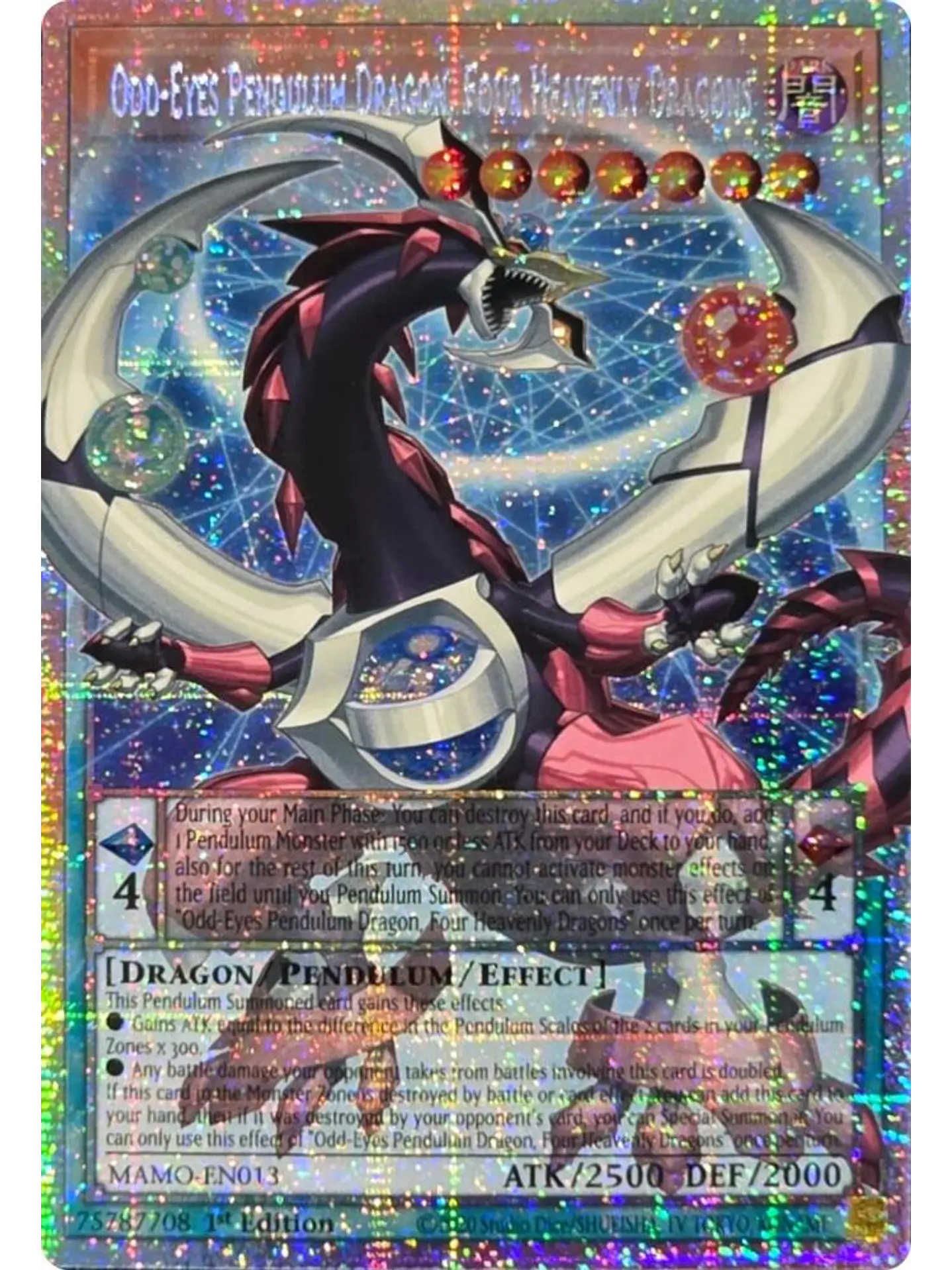 Odd-Eyes Pendulum Dragon, Four Heavenly Dragons (extended art) - MAMO-EN013 - Starlight Rare 1st Edition 1