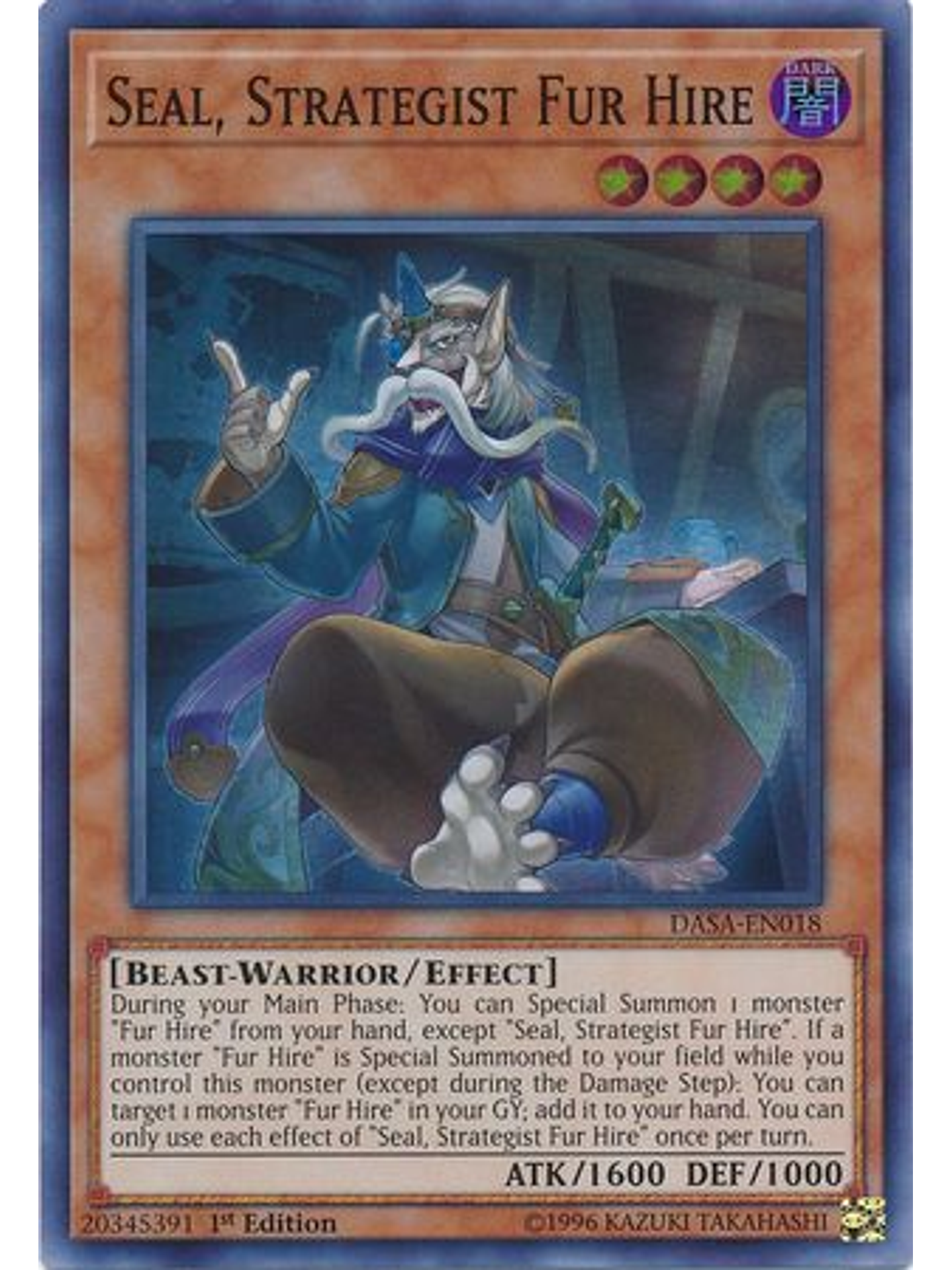 Seal, Strategist Fur Hire - DASA-EN018 - Super Rare 1st Edition 1