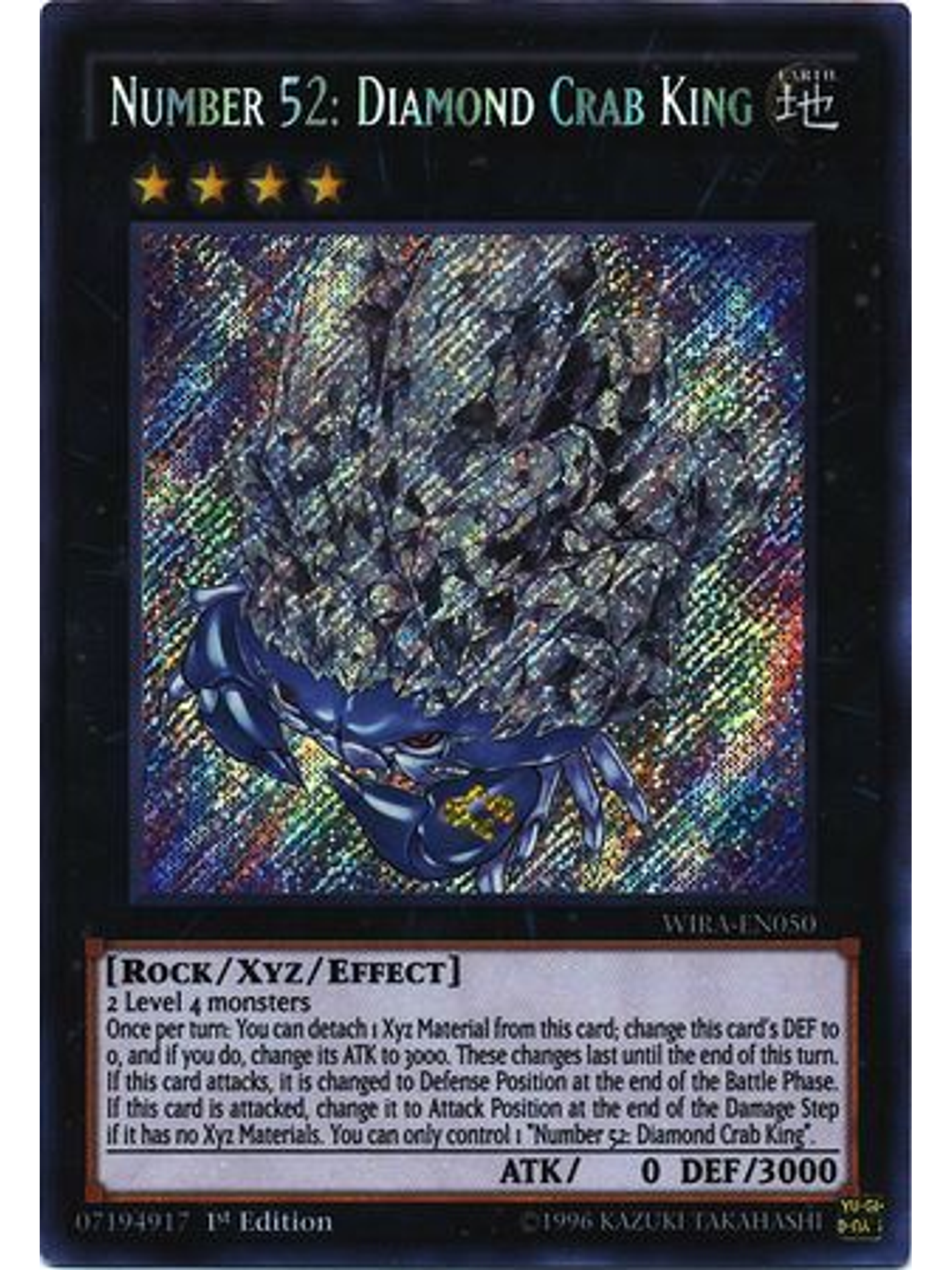 Number 52: Diamond Crab King - WIRA-EN050 - Secret Rare 1st Edition 1