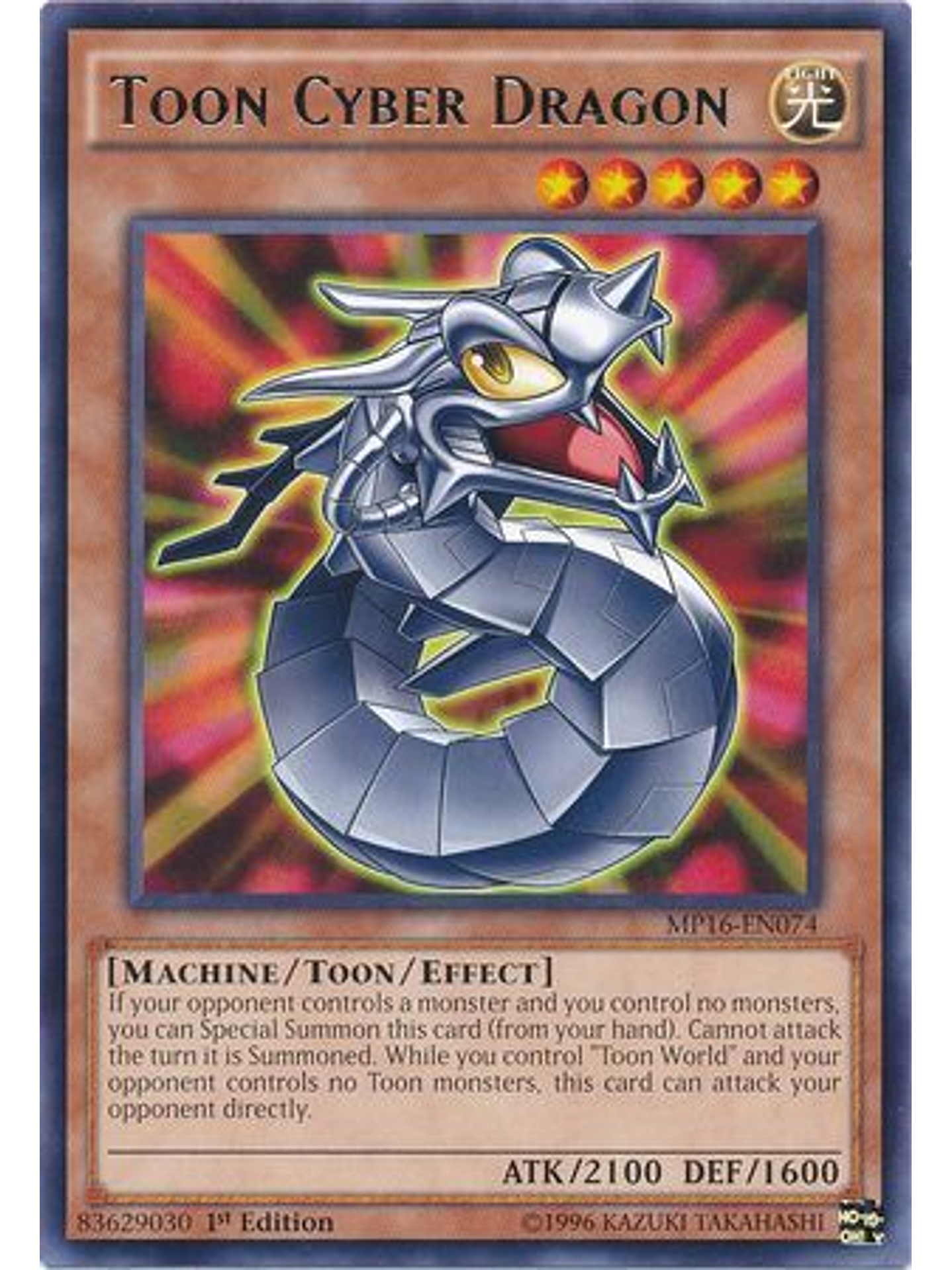 Toon Cyber Dragon - MP16-EN074 - Rare 1st Edition 1