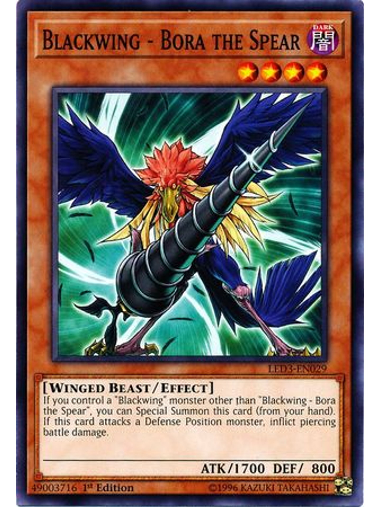 Blackwing - Bora the Spear - LED3-EN029 - Common 1st Edition 1