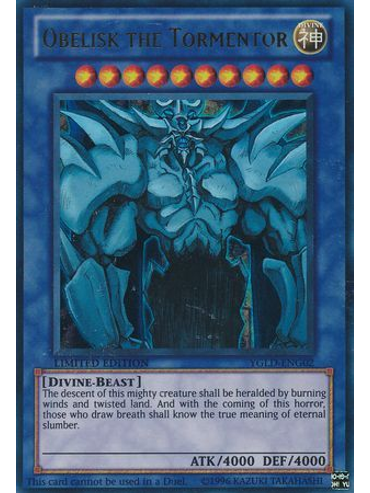 Obelisk the Tormentor - YGLD-ENG02 - Ultra Rare Limited Edition 1