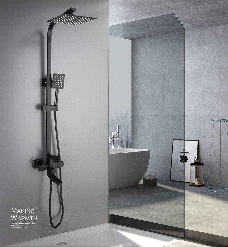 Llave Monomando Columna Tina Ducha Negro Mate  1