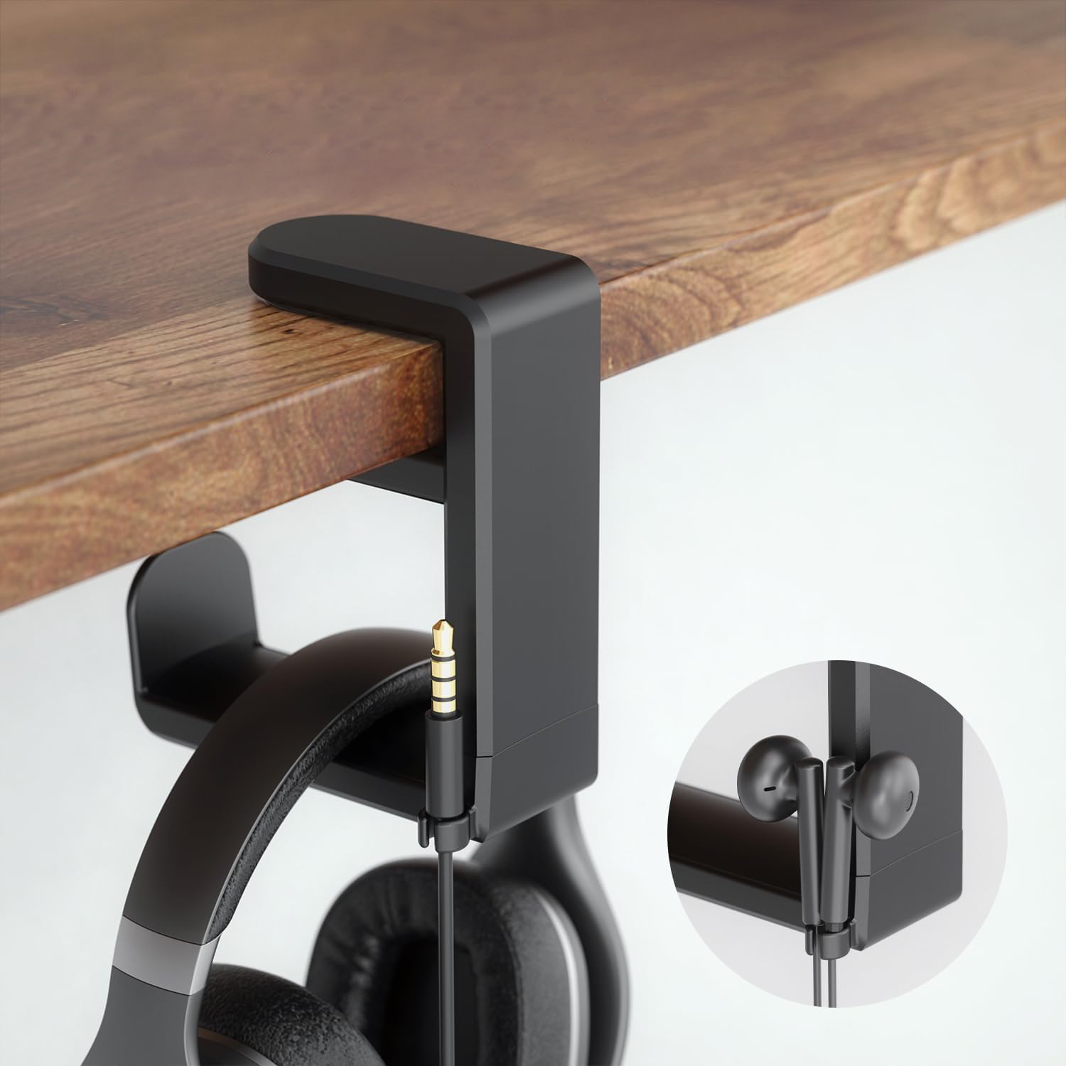 Soporte para Audífonos Bajo Escritorio Giratorio 360° con Abrazadera 4