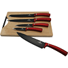 Cuchillos de Acero inoxidable BURGUNDY + Tabla de corte de Bambú ( Set 6 unidades )