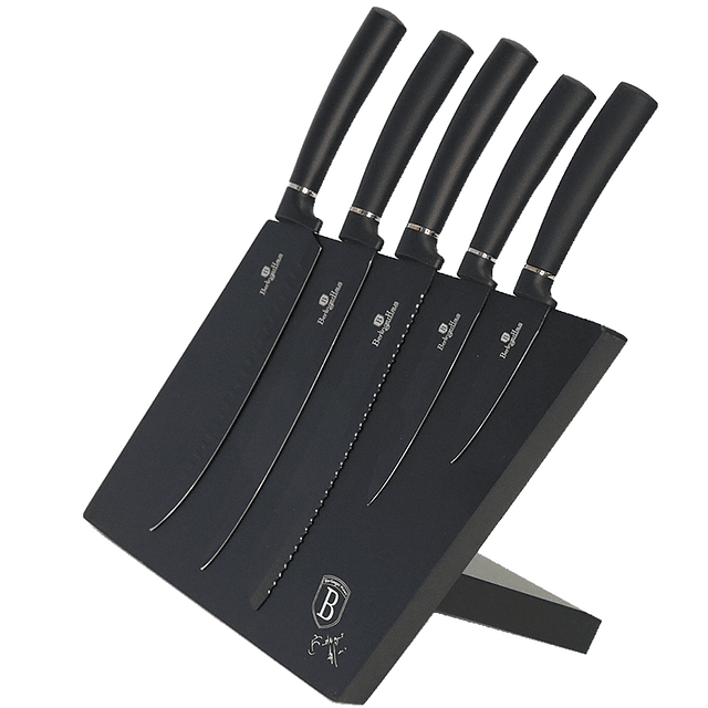 Cuchillos de Acero inoxidable BLACK ROSE + Soporte Magnético ( Set 6 unidades )