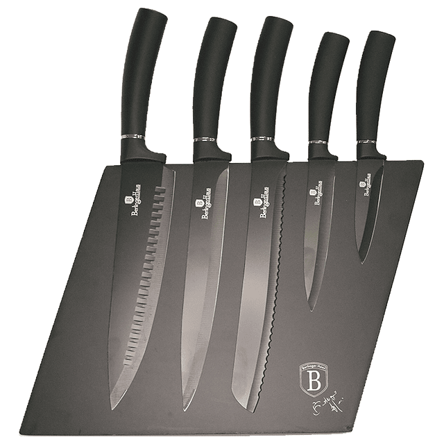 Cuchillos de Acero inoxidable BLACK ROSE + Soporte Magnético ( Set 6 unidades )