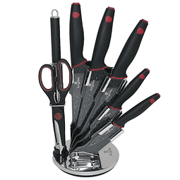 Cuchillos de Acero inoxidable SHINY BLACK  + Soporte Acrílico 360° ( Set 8 unidades )