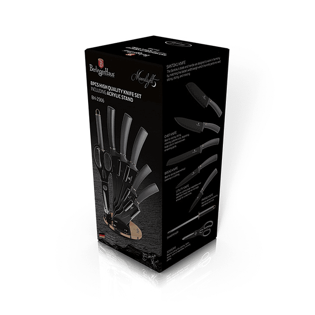 Cuchillos de Acero inoxidable MOONLIGHT  + Soporte Acrílico 360° ( Set 8 unidades )