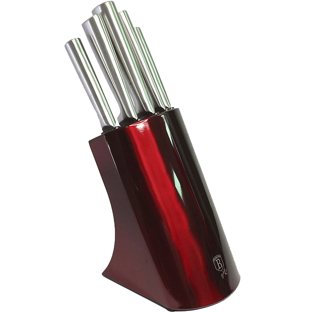 Cuchillos de Acero inoxidable SILVER BURGUNDY  + Soporte Fijo ( Set 6 unidades )