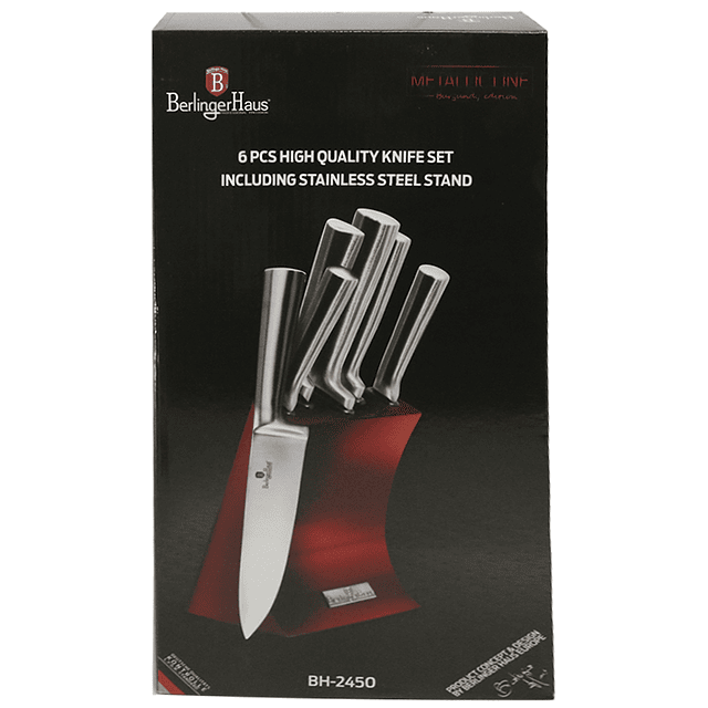 Cuchillos de Acero inoxidable SILVER BURGUNDY  + Soporte Fijo ( Set 6 unidades )