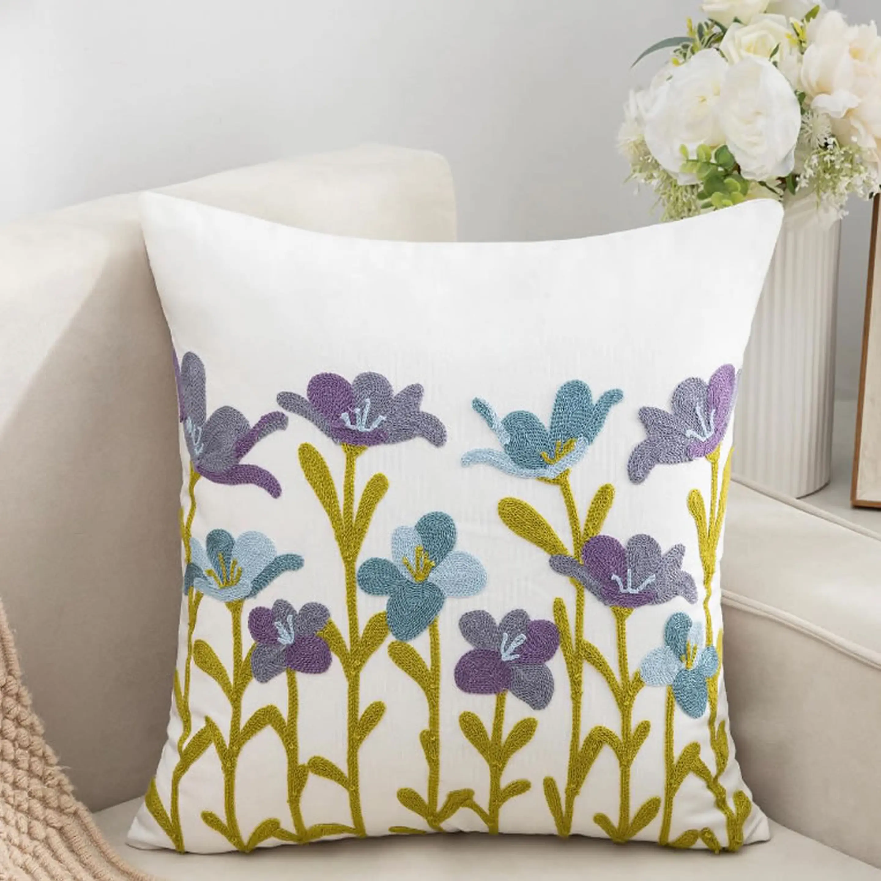 1 Funda Bordada, Flor Celeste Lila 1