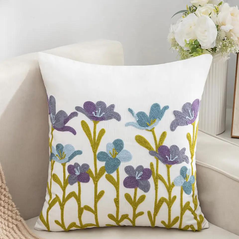 1 Funda Bordada, Flor Celeste Lila 1
