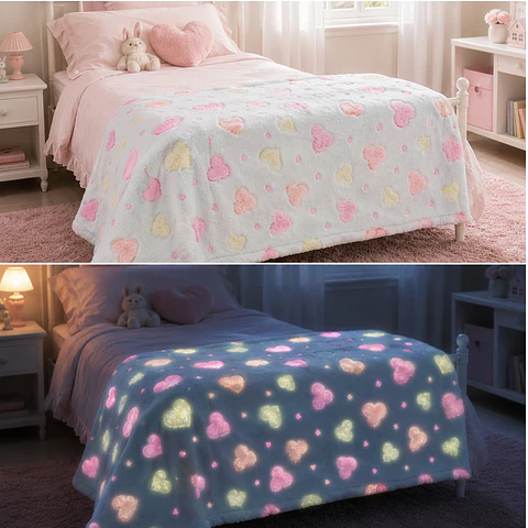 Manta Infantil Luminosa- Corazones Turquesa