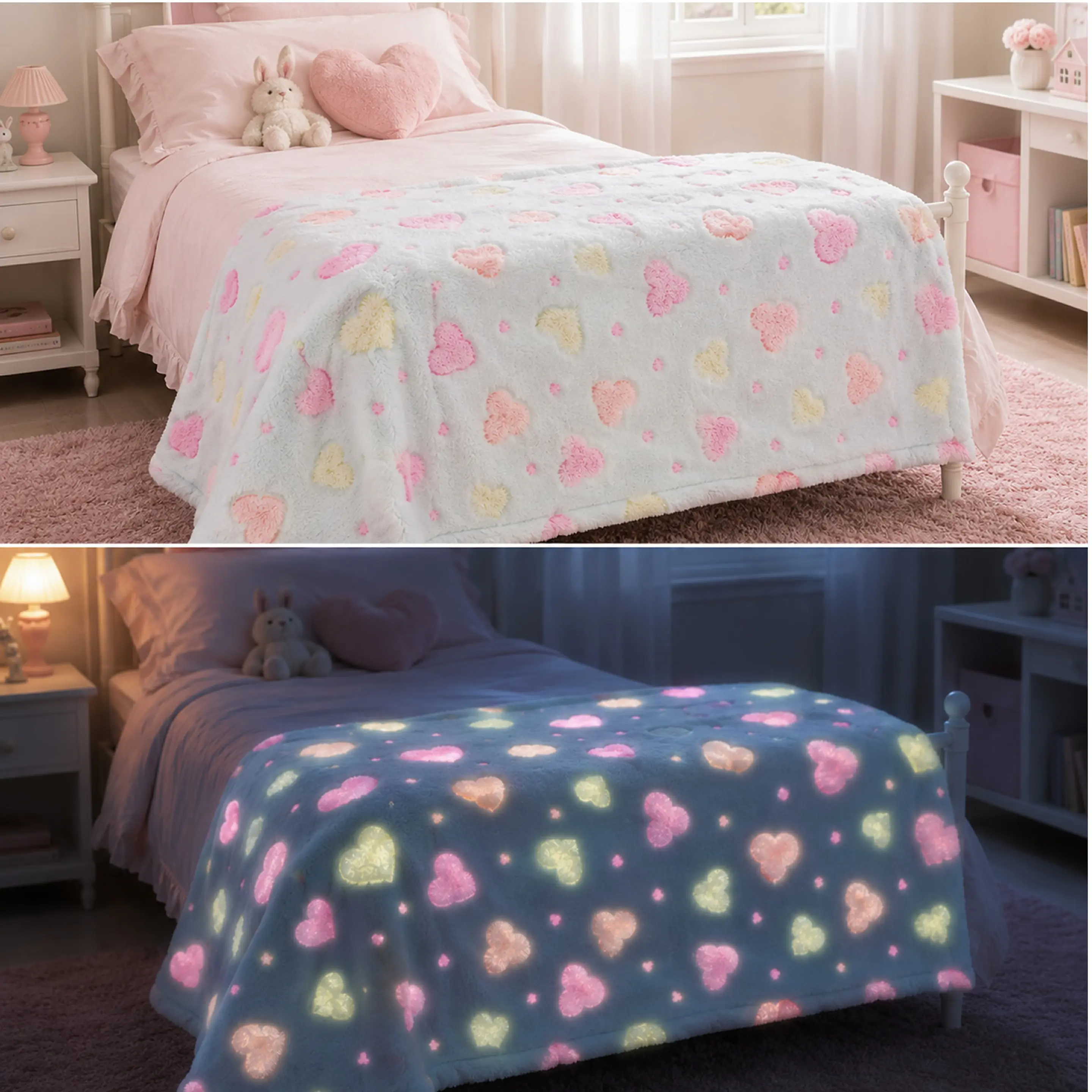 Manta Infantil Luminosa- Corazones Turquesa 1