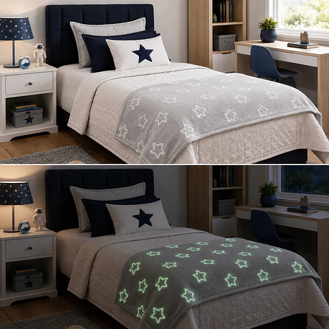 Manta Infantil Luminosa - Gris con Estrellas