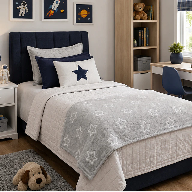 Manta Infantil Luminosa - Gris con Estrellas