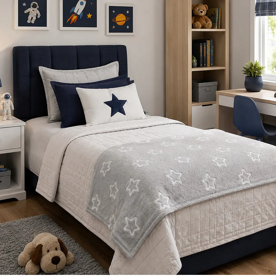 Manta Infantil Luminosa - Gris con Estrellas 2