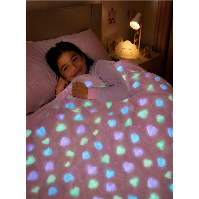 Manta Infantil Luminosa- Rosada con Corazones