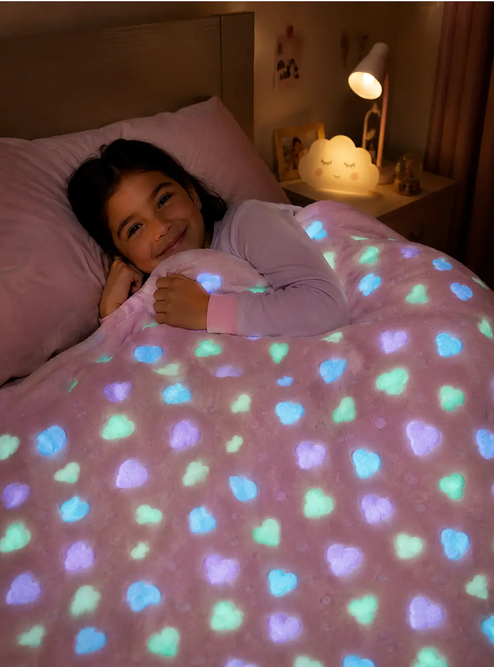 Manta Infantil Luminosa- Rosada con Corazones 4