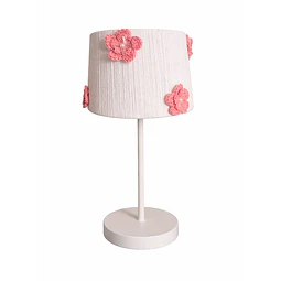 Lampara Velador - Linea Crochet Blanca Flor Rosada