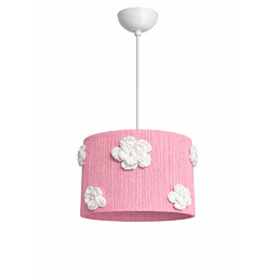 Lampara Colgante - Linea Crochet Rosada Flores Blancas