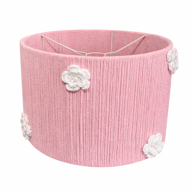 Lampara Colgante - Linea Crochet Rosada Flores Blancas