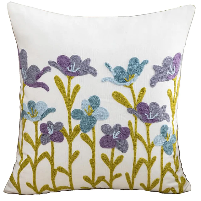1 Funda Bordada, Flor Celeste Lila