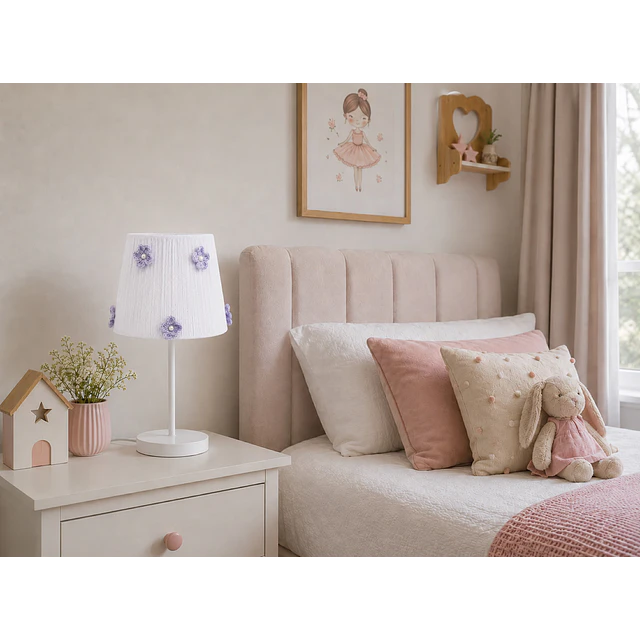 Lampara Velador - Linea Crochet Blanca, Flor Lila