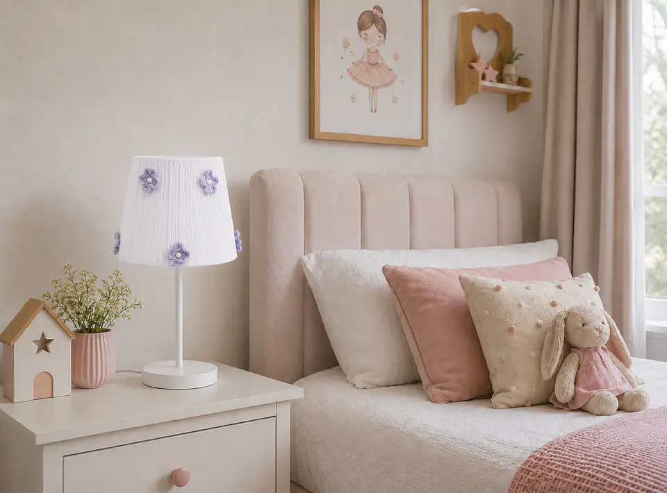 Lampara Velador - Linea Crochet Blanca, Flor Lila 2