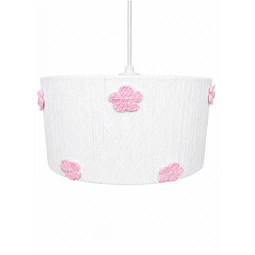 Lampara Colgante - Linea Crochet Blanca Flores Rosadas
