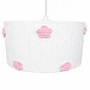 Lampara Colgante - Linea Crochet Blanca Flores Rosadas
