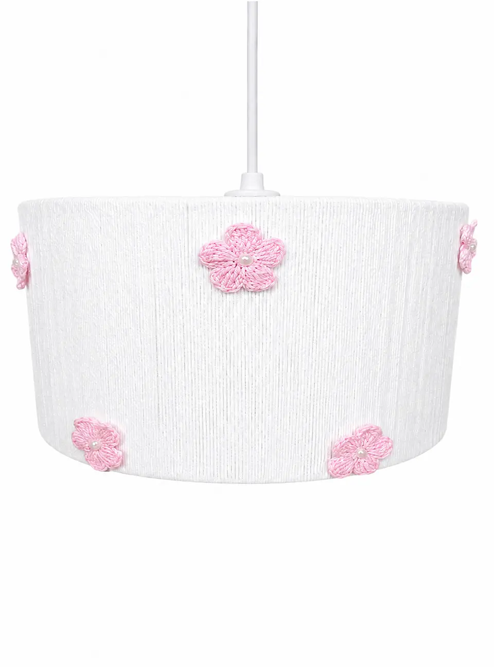 Lampara Colgante - Linea Crochet Blanca Flores Rosadas 1